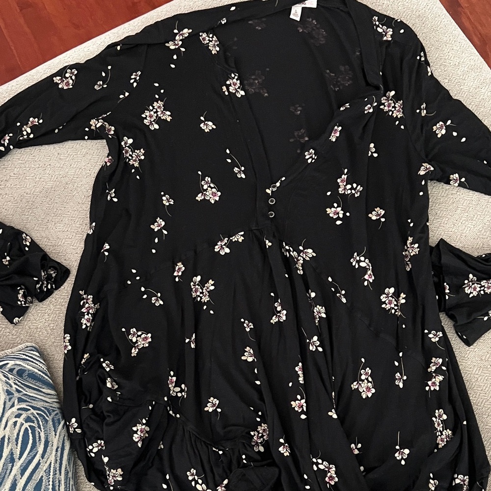 Free People Black Floral Asymmetrical Midi Dress